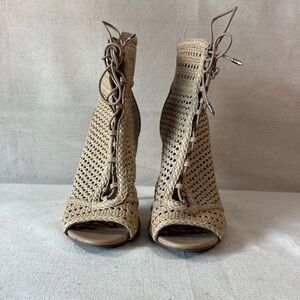 Sam Edelman Woven Leather Peep-Toe Booties Size 8.5